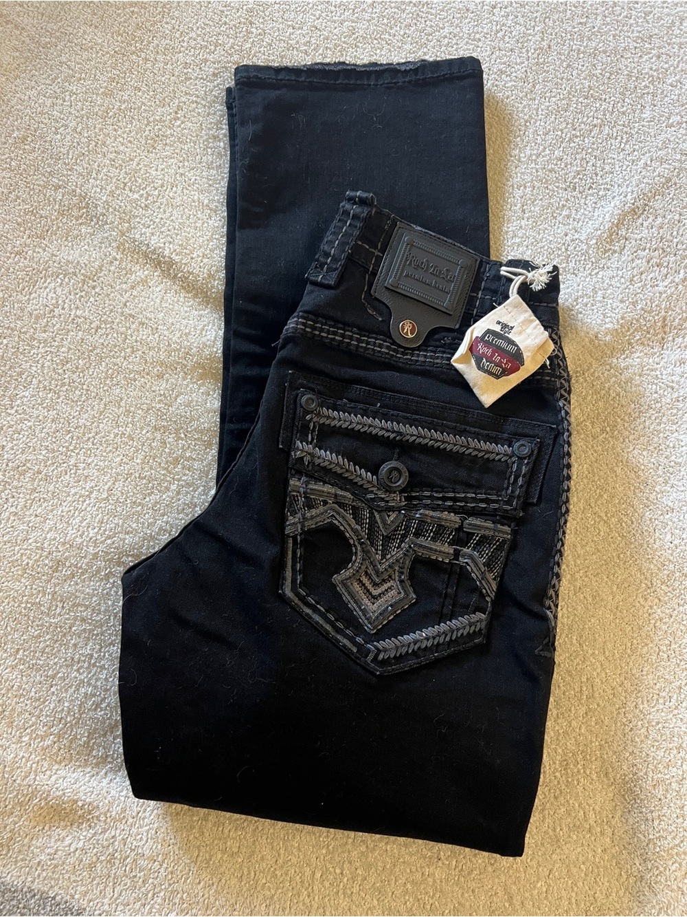 NWT Rock In La Premium Denim Jeans 30x30 Black Embroidered Y2K Western